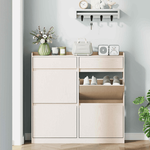 HOMCOM Sapateira Estreita com 4 Portas Articuladas Sapateira para Entrada com 2 Gavetas para 8 Pares de Sapatos para Corredor Espaços Reduzidos 98x19,2x95,3 cm Branco