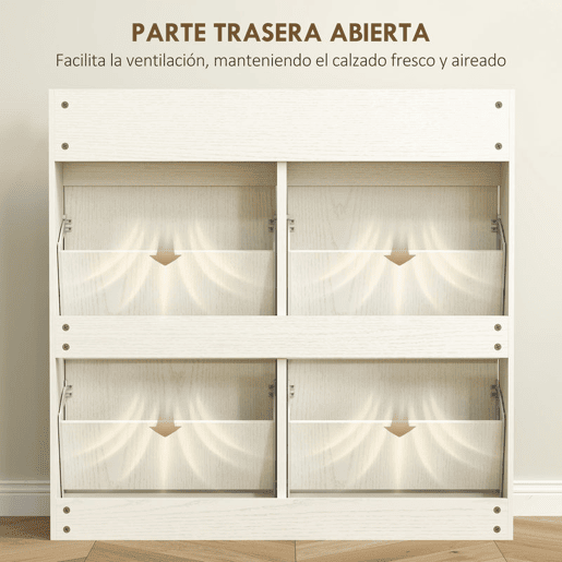 HOMCOM Sapateira Estreita com 4 Portas Articuladas Sapateira para Entrada com 2 Gavetas para 8 Pares de Sapatos para Corredor Espaços Reduzidos 98x19,2x95,3 cm Branco