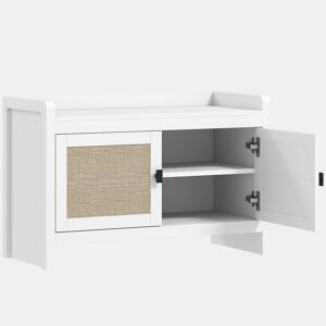 HOMCOM Banco Sapateira Móvel Sapateira Banco de Entrada com Portas Frentes de Vime Prateleira para 8 Pares de Sapatos para Entrada Dormitório 80x35x52 cm Branco