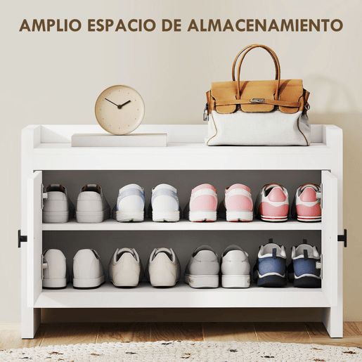HOMCOM Banco Sapateira Móvel Sapateira Banco de Entrada com Portas Frentes de Vime Prateleira para 8 Pares de Sapatos para Entrada Dormitório 80x35x52 cm Branco