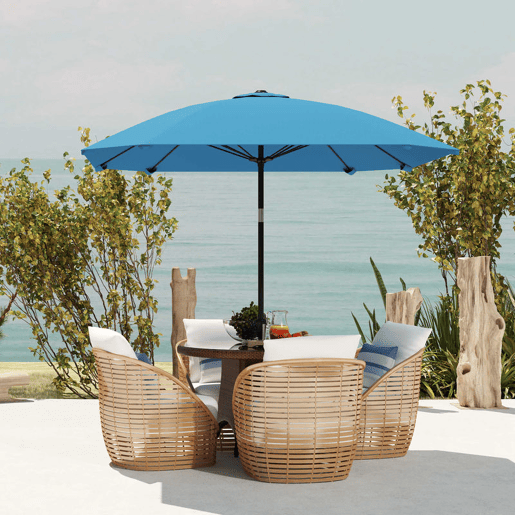 Outsunny Chapéu de Sol para Terraço Exterior 233x233 cm, Guarda-sol de Jardim com Ângulo Ajustável em 2 Posições, Impermeável, Poste de Alumínio, Varetas de Fibra de Vidro e Manivela - Azul