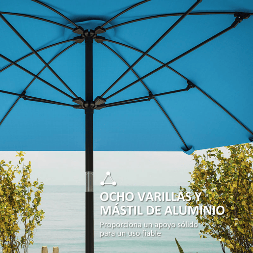 Outsunny Chapéu de Sol para Terraço Exterior 233x233 cm, Guarda-sol de Jardim com Ângulo Ajustável em 2 Posições, Impermeável, Poste de Alumínio, Varetas de Fibra de Vidro e Manivela - Azul