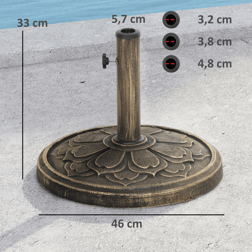 Outsunny Base para Chapéu de Sol Redonda Suporte para Chapéu de Sol Base para Chapéu de Sol Preenchível com Cimento Peso 12 kg para Jardim Varanda Ø46x33 cm Bronze