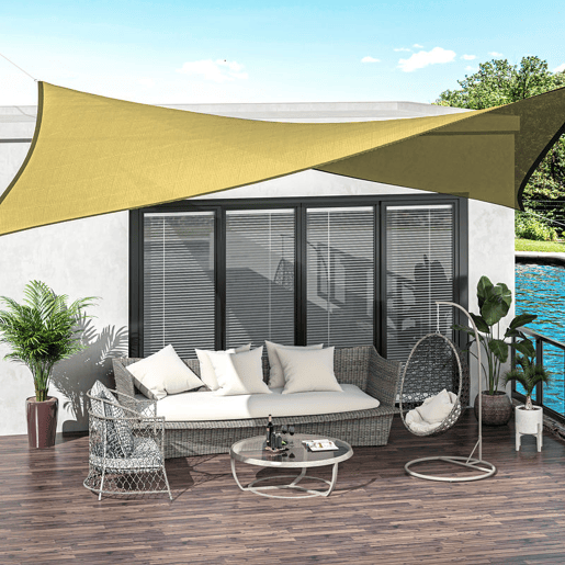 Outsunny Toldo Vela de Sombra Retangular 6x4 m Toldo de Terraço em HDPE Proteção contra Raios UV para Exterior Pátio Jardim Bege