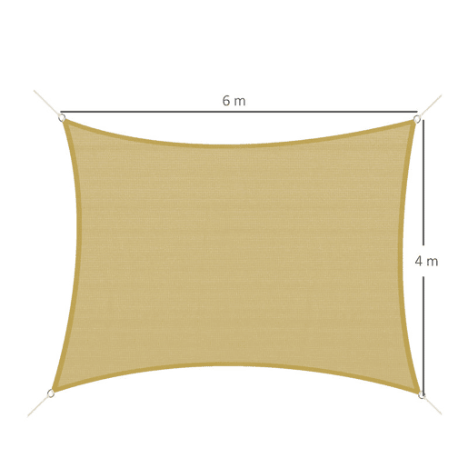 Outsunny Toldo Vela de Sombra Retangular 6x4 m Toldo de Terraço em HDPE Proteção contra Raios UV para Exterior Pátio Jardim Bege