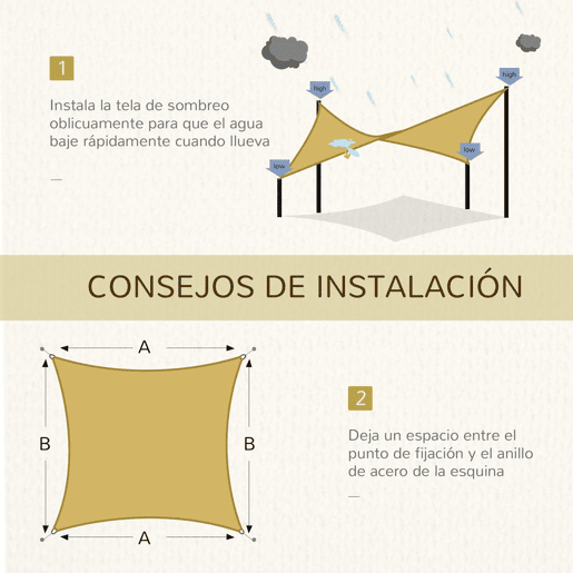 Outsunny Toldo Vela de Sombra Retangular 6x4 m Toldo de Terraço em HDPE Proteção contra Raios UV para Exterior Pátio Jardim Bege