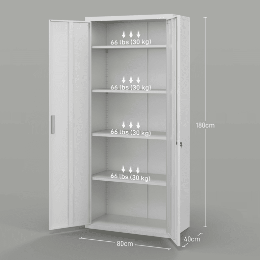HOMCOM Armário para Arquivos de 5 Níveis com Chaves Prateleiras Ajustáveis Armário de Arquivos Metálico para Escritório Estudio Sala de Estar 80x40x180 cm Branco