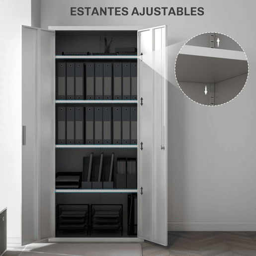 HOMCOM Armário para Arquivos de 5 Níveis com Chaves Prateleiras Ajustáveis Armário de Arquivos Metálico para Escritório Estudio Sala de Estar 80x40x180 cm Branco