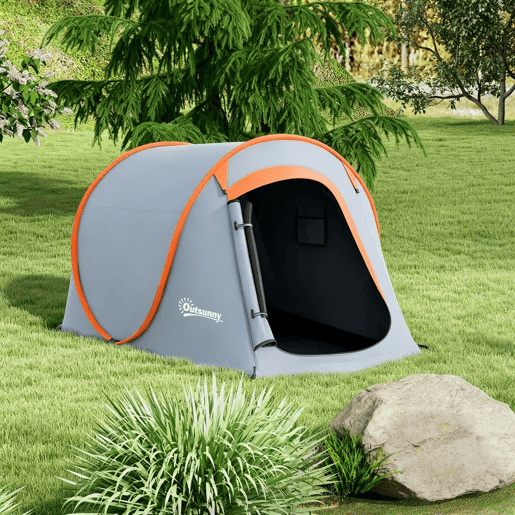 Outsunny Tenda de Campismo para 1-2 Pessoas Tenda de Campismo Impermeável de 2000 mm com Bolsa de Transporte para Campismo Pesca Trekking 245x148x105 cm Cinzento