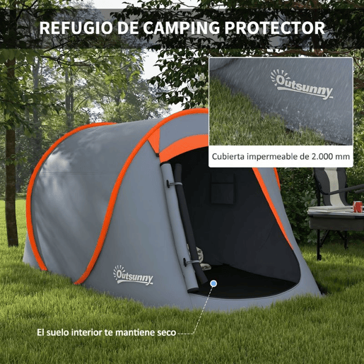 Outsunny Tenda de Campismo para 1-2 Pessoas Tenda de Campismo Impermeável de 2000 mm com Bolsa de Transporte para Campismo Pesca Trekking 245x148x105 cm Cinzento