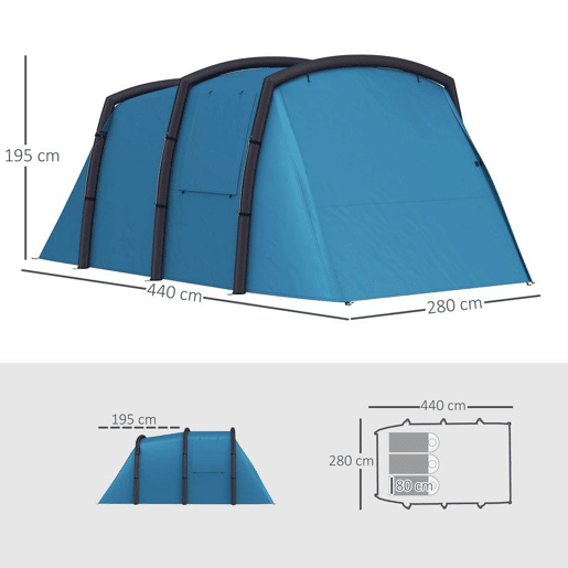 Outsunny Tenda de Campismo Inflável Familiar Tipo Túnel para 3-4 Pessoas Tenda de Campismo Glamping com Vestíbulo Janelas de Malha e Bolsa de Transporte Proteção UV 50+ Impermeável para Exterior