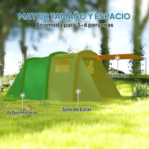 Outsunny Tenda de Campismo Inflável Familiar Tipo Túnel para 3-4 Pessoas Tenda de Campismo Glamping com Vestíbulo Janelas de Malha e Bolsa de Transporte Proteção UV 50+ Impermeável para Exterior