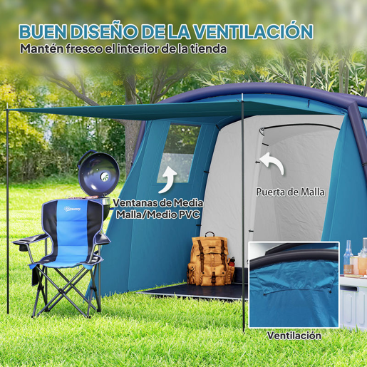 Outsunny Tenda de Campismo Inflável Familiar Tipo Túnel para 3-4 Pessoas Tenda de Campismo Glamping com Vestíbulo Janelas de Malha e Bolsa de Transporte Proteção UV 50+ Impermeável para Exterior