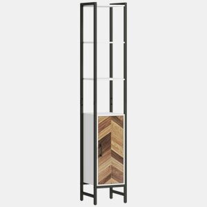 HOMCOM Armário Alto de Casa de Banho, Coluna 30x30x170 cm com 3 Prateleiras Abertas, 1 Porta e Prateleira Ajustável, Móvel Auxiliar com Sistema Anti-queda, Branco e Nogueira