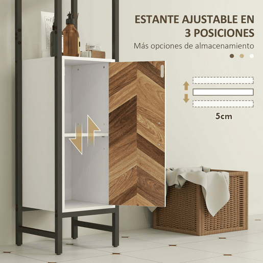HOMCOM Armário Alto de Casa de Banho, Coluna 30x30x170 cm com 3 Prateleiras Abertas, 1 Porta e Prateleira Ajustável, Móvel Auxiliar com Sistema Anti-queda, Branco e Nogueira