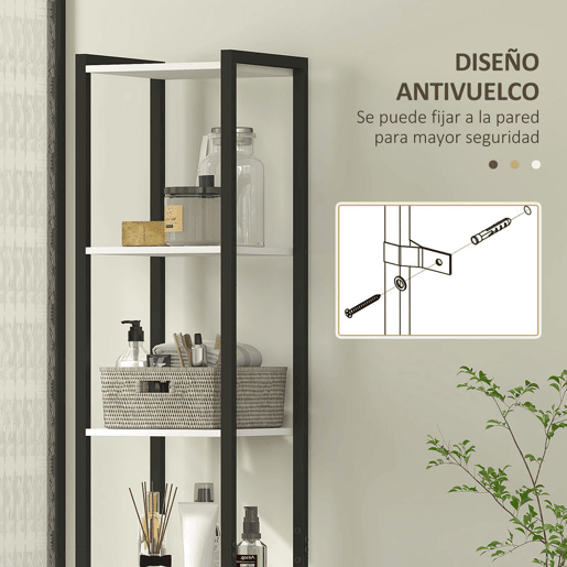 HOMCOM Armário Alto de Casa de Banho, Coluna 30x30x170 cm com 3 Prateleiras Abertas, 1 Porta e Prateleira Ajustável, Móvel Auxiliar com Sistema Anti-queda, Branco e Nogueira