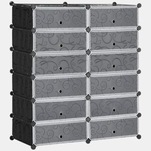 HOMCOM Sapateira Modular de Cubos de Plástico Armário Modular para Sapatos com 12 Cubos com Porta Desenho de DIY para Entrada Dormitório 94x37x108 cm Preto