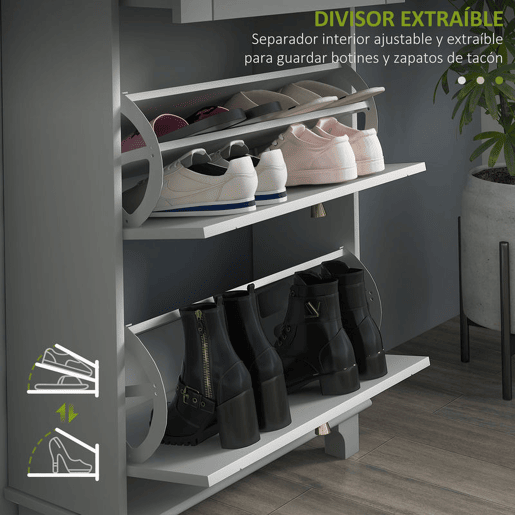 HOMCOM Sapateira Móvel Sapateira Estreita com 2 Portas e 1 Gaveta para 8 Pares de Sapatos para Entrada Corredor 60x23,5x98,5 cm Cinzento