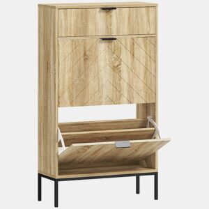 HOMCOM Sapateira Estreita com 2 Portas Sapateira para Entrada com Gaveta e Prateleiras Ajustáveis para 8 Pares de Sapatos 60x24x105,5 cm Madeira