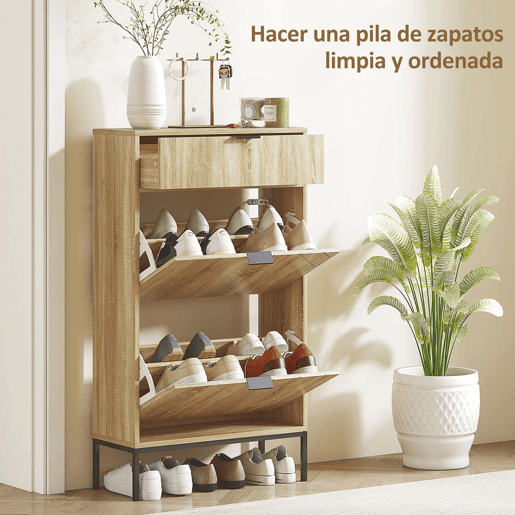 HOMCOM Sapateira Estreita com 2 Portas Sapateira para Entrada com Gaveta e Prateleiras Ajustáveis para 8 Pares de Sapatos 60x24x105,5 cm Madeira