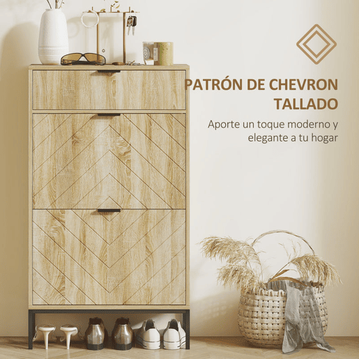 HOMCOM Sapateira Estreita com 2 Portas Sapateira para Entrada com Gaveta e Prateleiras Ajustáveis para 8 Pares de Sapatos 60x24x105,5 cm Madeira