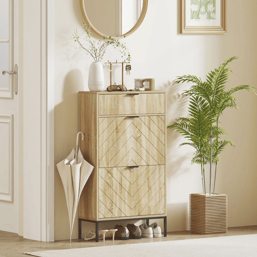 HOMCOM Sapateira Estreita com 2 Portas Sapateira para Entrada com Gaveta e Prateleiras Ajustáveis para 8 Pares de Sapatos 60x24x105,5 cm Madeira