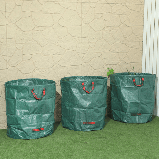 Outsunny Conjunto de 3 Sacos de Resíduos de Jardim 272L Sacos para Resíduos Resistentes com Pegas Reforçadas e Aros Flexíveis Dobráveis e Reutilizáveis Ø67x76 cm Verde