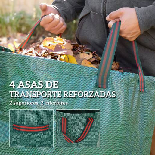 Outsunny Conjunto de 3 Sacos de Resíduos de Jardim 272L Sacos para Resíduos Resistentes com Pegas Reforçadas e Aros Flexíveis Dobráveis e Reutilizáveis Ø67x76 cm Verde