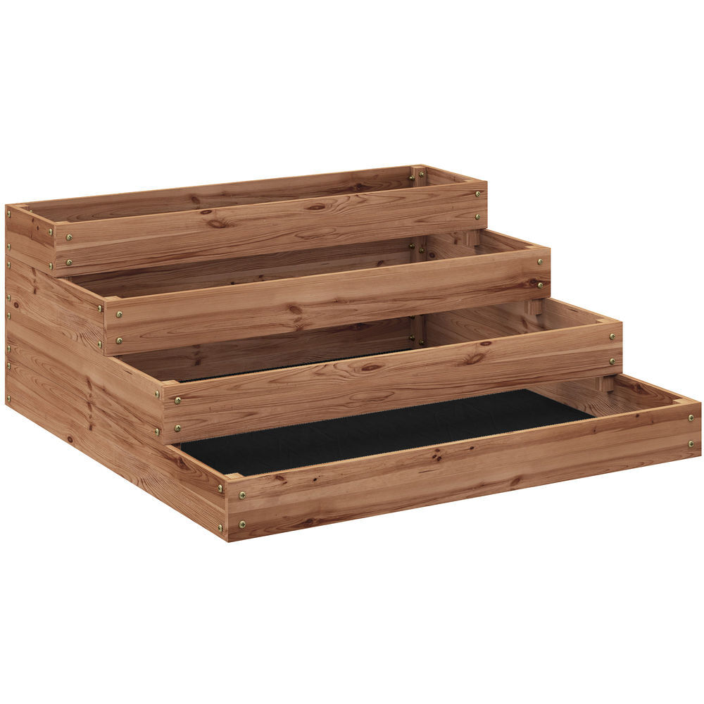 Outsunny jardinera de madera elevada de 4 niveles jardinera exterior grande con diseño de escalera huerto urbano para cultivos plantas flores para patio terraza balcón 113x113x46 cm café oscuro