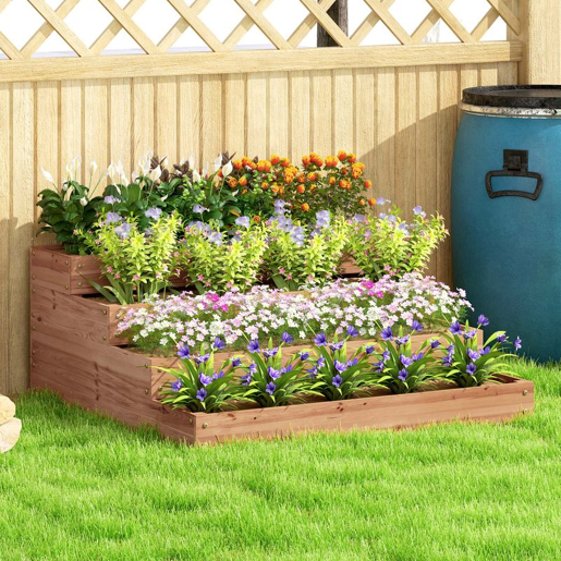 Outsunny Floreira de Madeira Elevada de 4 Níveis Floreira Exterior Grande com Design em Escada Horta Urbana para Cultivos Plantas e Flores para Pátio e Varanda 113x113x46 cm Castanho Escuro