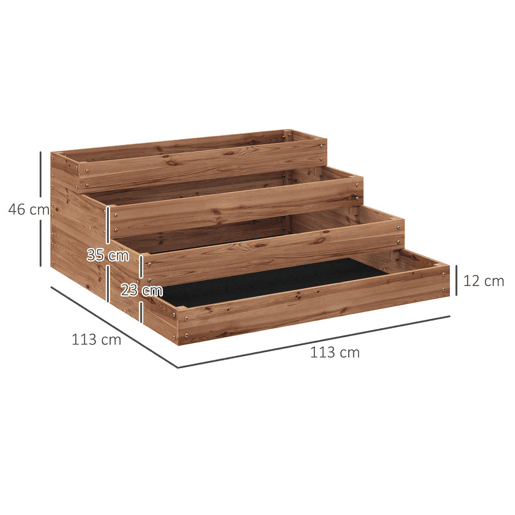 Outsunny Floreira de Madeira Elevada de 4 Níveis Floreira Exterior Grande com Design em Escada Horta Urbana para Cultivos Plantas e Flores para Pátio e Varanda 113x113x46 cm Castanho Escuro