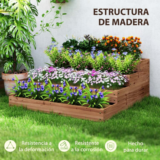 Outsunny Floreira de Madeira Elevada de 4 Níveis Floreira Exterior Grande com Design em Escada Horta Urbana para Cultivos Plantas e Flores para Pátio e Varanda 113x113x46 cm Castanho Escuro