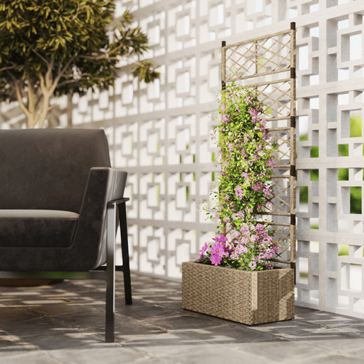Outsunny Jardineira com Treliça 2 Vasos Amovíveis para Plantas Trepadeiras Jardineira Grande para Exterior de Vime para Pátio Terraço 57x30x150 cm Madeira