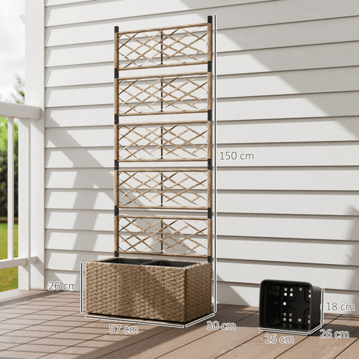 Outsunny Jardineira com Treliça 2 Vasos Amovíveis para Plantas Trepadeiras Jardineira Grande para Exterior de Vime para Pátio Terraço 57x30x150 cm Madeira