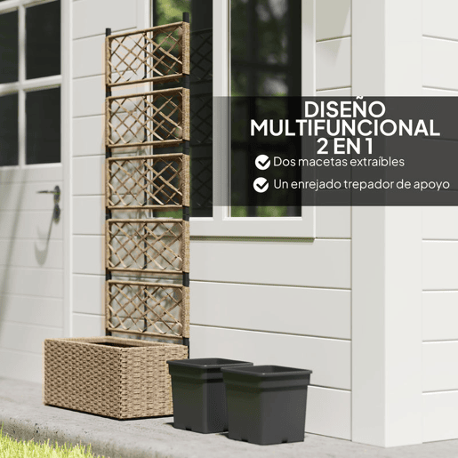 Outsunny Jardineira com Treliça 2 Vasos Amovíveis para Plantas Trepadeiras Jardineira Grande para Exterior de Vime para Pátio Terraço 57x30x150 cm Madeira