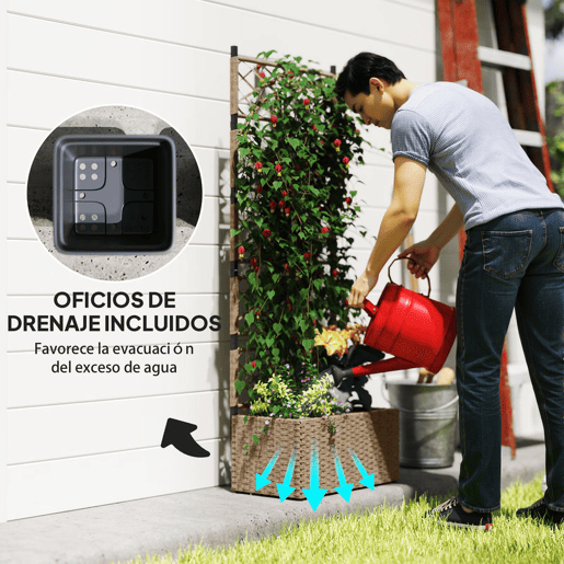 Outsunny Jardineira com Treliça 2 Vasos Amovíveis para Plantas Trepadeiras Jardineira Grande para Exterior de Vime para Pátio Terraço 57x30x150 cm Madeira