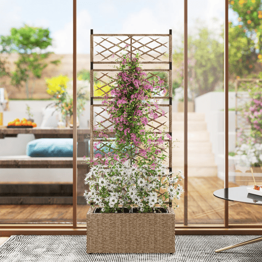Outsunny Jardineira com Treliça 2 Vasos Amovíveis para Plantas Trepadeiras Jardineira Grande para Exterior de Vime para Pátio Terraço 57x30x150 cm Madeira