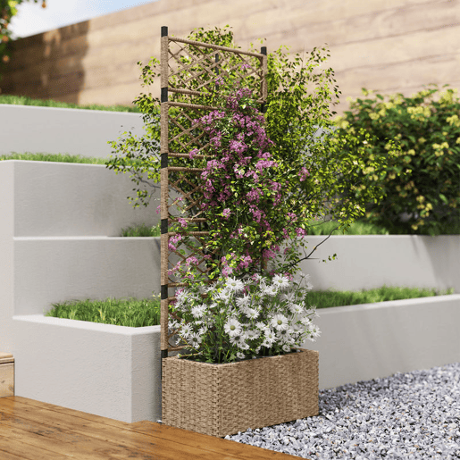 Outsunny Jardineira com Treliça 2 Vasos Amovíveis para Plantas Trepadeiras Jardineira Grande para Exterior de Vime para Pátio Terraço 57x30x150 cm Madeira