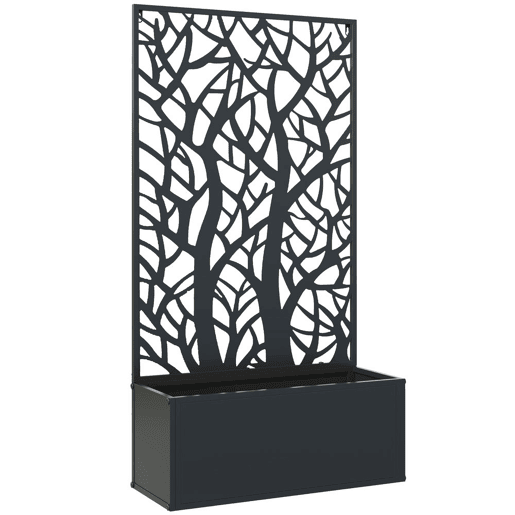 Outsunny Floreira de Exterior Floreira de Metal com Ecrã de Privacidade com Ramos Decorativos Floreira de Parede ou Independente para Pátio Varanda 61x23x113 cm Preto