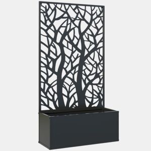 Outsunny Floreira de Exterior Floreira de Metal com Ecrã de Privacidade com Ramos Decorativos Floreira de Parede ou Independente para Pátio Varanda 61x23x113 cm Preto