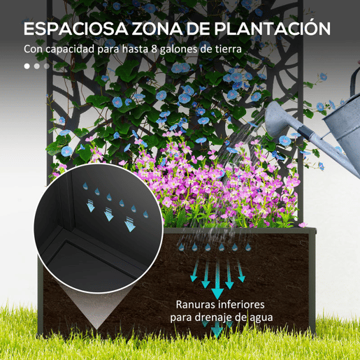 Outsunny Floreira de Exterior Floreira de Metal com Ecrã de Privacidade com Ramos Decorativos Floreira de Parede ou Independente para Pátio Varanda 61x23x113 cm Preto