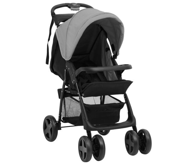 Vidaxl carrito de bebés 2 en 1 de acero gris claro y negro