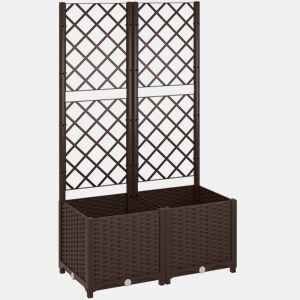 Outsunny Floreira com Treliça de PP Floreira Exterior Grande com Drenagem e Amplo Espaço para Plantas Trepadoras Vaso com Suporte para Jardim Pátio Terraço 80x40x135 cm Marrom
