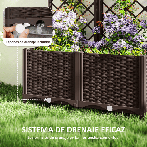 Outsunny Floreira com Treliça de PP Floreira Exterior Grande com Drenagem e Amplo Espaço para Plantas Trepadoras Vaso com Suporte para Jardim Pátio Terraço 80x40x135 cm Marrom