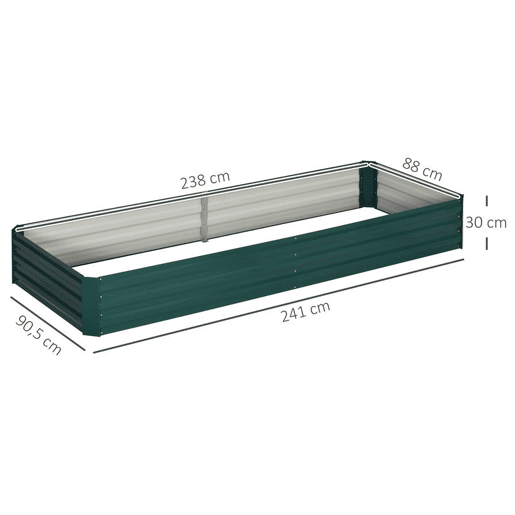 Outsunny Floreira Exterior Grande Retangular em Aço Galvanizado, Horta Urbana para Plantas, Vaso Grande Exterior com Base Aberta, Resistente às Intempéries, 241x90,5x30 cm, Verde