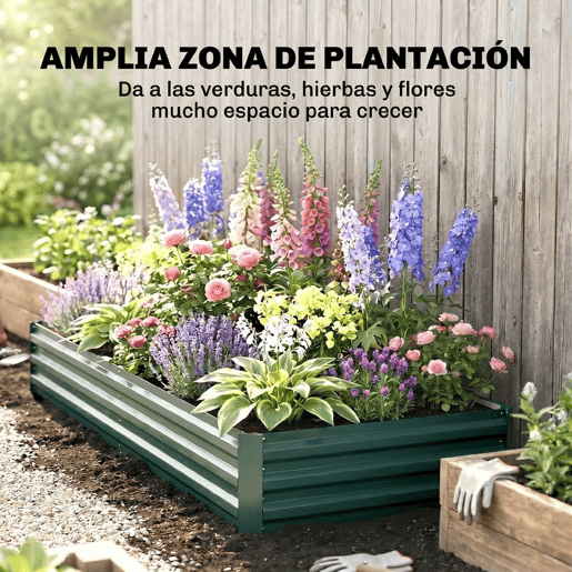 Outsunny Floreira Exterior Grande Retangular em Aço Galvanizado, Horta Urbana para Plantas, Vaso Grande Exterior com Base Aberta, Resistente às Intempéries, 241x90,5x30 cm, Verde