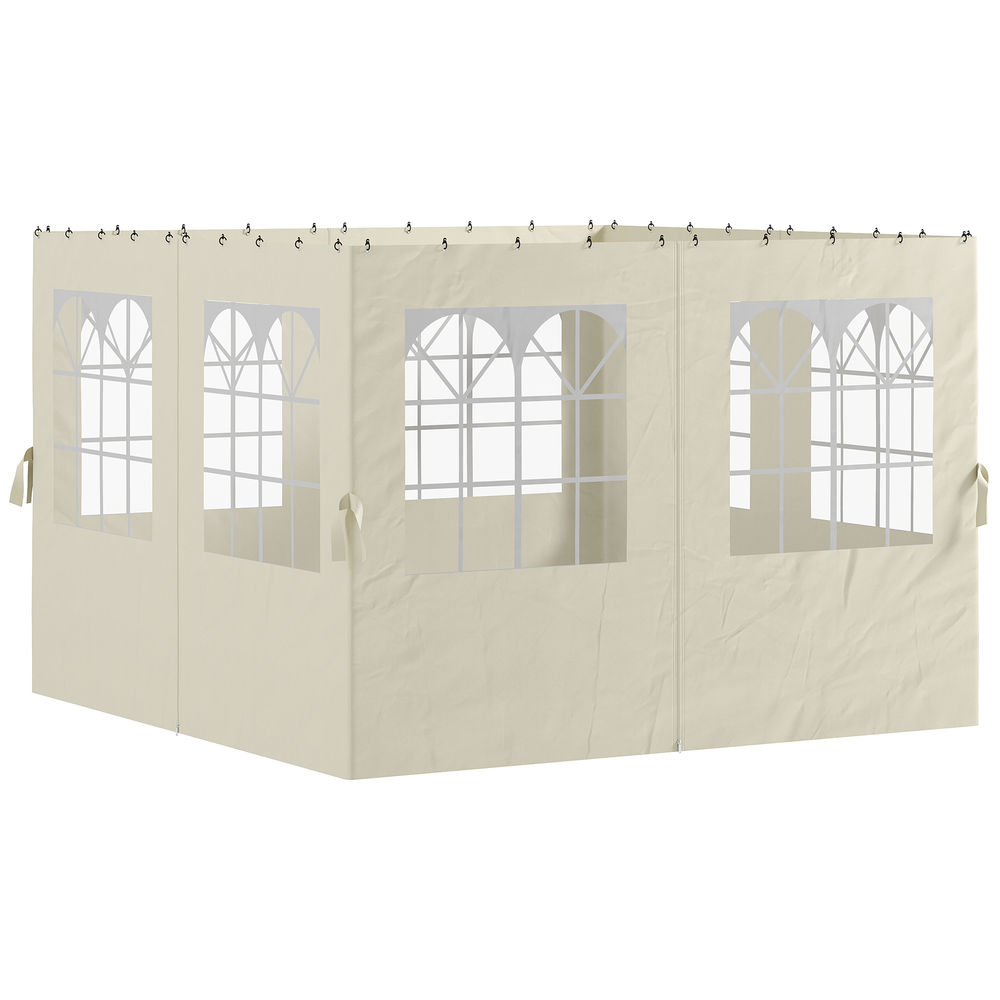 Outsunny 4 paredes laterales para cenador 3x3 m laterales de carpa con ganchos 8 ventanas protección uv reemplazo lateral para carpa de jardín