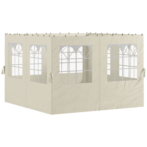 Outsunny 4 Paredes Laterais para Tenda 3x3 m Laterais de Tenda com Ganchos 8 Janelas Proteção UV Substituição Lateral para Tenda de Jardim Exterior Festa Creme