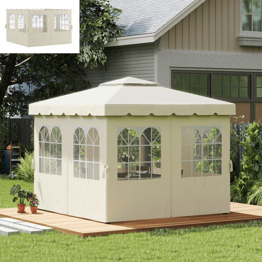Outsunny 4 Paredes Laterais para Tenda 3x3 m Laterais de Tenda com Ganchos 8 Janelas Proteção UV Substituição Lateral para Tenda de Jardim Exterior Festa Creme