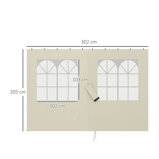 Outsunny 4 Paredes Laterais para Tenda 3x3 m Laterais de Tenda com Ganchos 8 Janelas Proteção UV Substituição Lateral para Tenda de Jardim Exterior Festa Creme